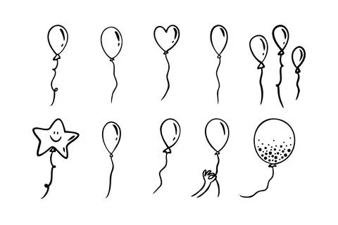 Balloon doodle vector icon. Doodle set element. Heart, star balloons Stock Illustration
