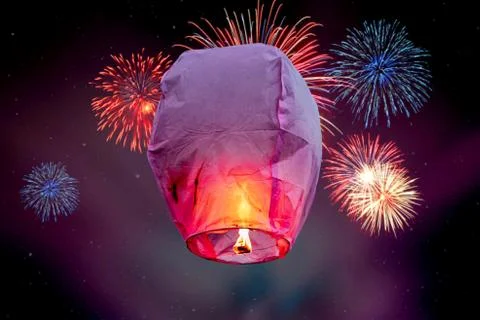 Balloon fire Sky lantern flying lanterns, hot-air balloons Lantern flies up h Stock Photos