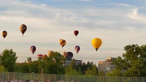 Balloon flight over the city Stock Footage 248294291