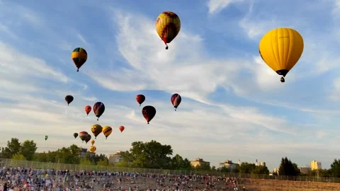Balloon flight over the stadium Stock Footage 248294289