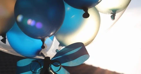 Balloon floating on sky with beautiful sunlight in the morning Stock Footage 93099276