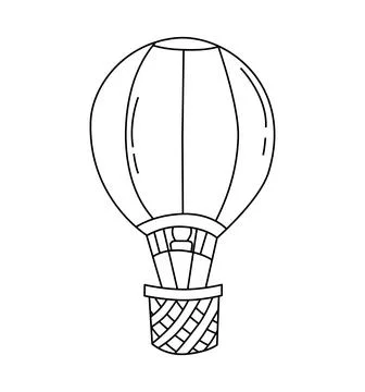 Balloon Flying Children Vector Doodle Template for books black and white Stock Illustration