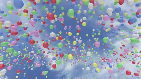 Balloon flying in the cloud sky colorful Aa Video stock 206589159