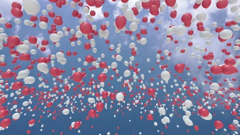 Balloon flying in the cloud sky red white Aa Stock Footage 206601892