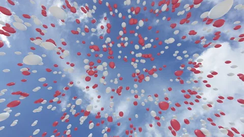 Balloon flying in the cloud sky red white Ca Stock-Footage 206604014
