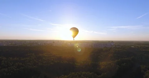 Balloon flying at dawn Stock Footage 93443227