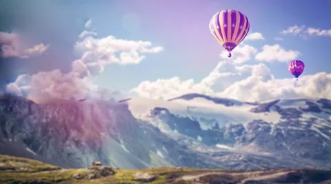 Balloon flying in mountains Stock Footage 62344702