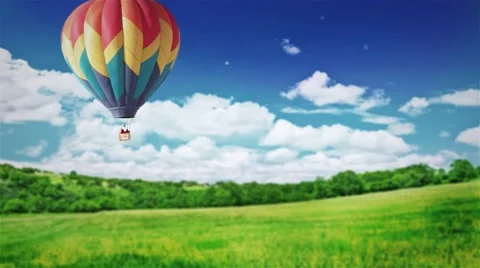 Balloon flying over the plains Stock Footage 62344669