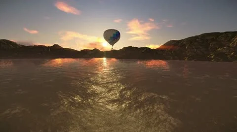Balloon flying over a river Stock Footage 20487971