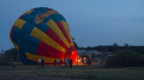 Balloon Getting Ready to Fly. Preparation. Wide Shot Stock Footage 65432846