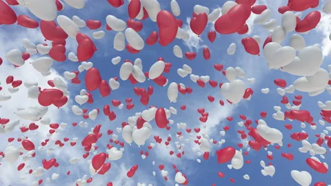 Balloon Heart flying in the cloud sky red white Ab Stock Footage 206624937
