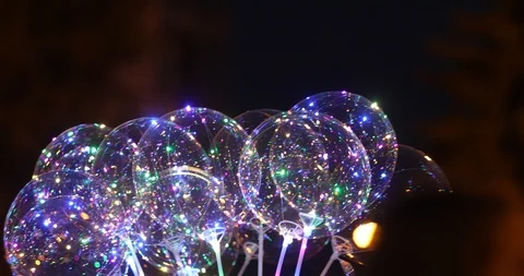 Balloon install LED lighting inside so attractive dark Stock Footage 94019916