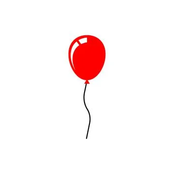 Balloon isolated icon on white background. Big round red balloon with long ri Stock Illustration