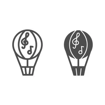 Balloon line and solid icon, Music festival concept, Dirigible with music notes Stock Illustration