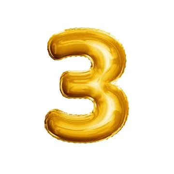 Balloon number 3 Three 3D golden foil realistic alphabet Stock Illustration
