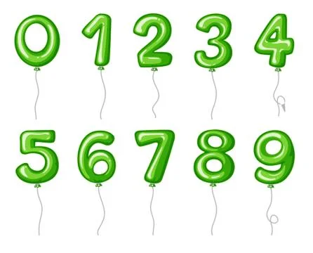Balloon numbers zero to nine in green color Illustrazione stock