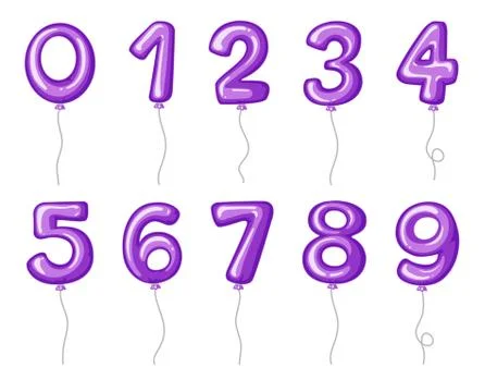 Balloon numbers zero to nine in purple Illustrazione stock