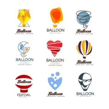 Balloon original design set, creative logo for corporate brand identity, summer Stock Illustration