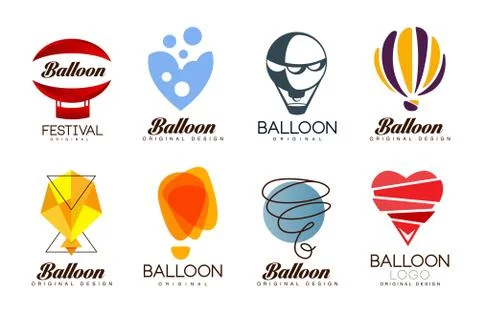 Balloon original design set, creative logo for corporate brand identity, summer Illustrazione stock