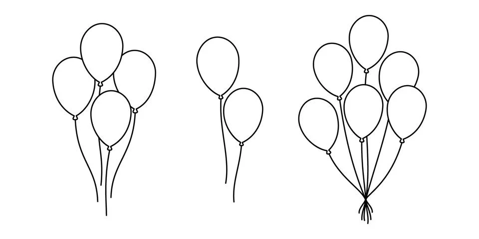 Balloon outline vector set. Minimal decoration, coloring pages and celebration Stock Illustration