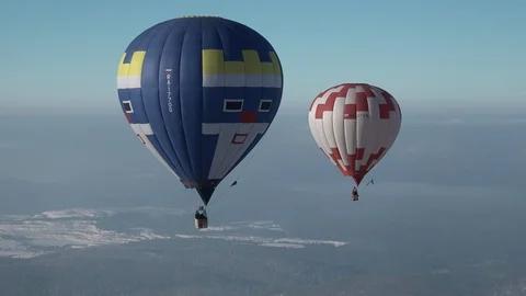 Balloon over the mountains, Bashkortostan, winter Stock Footage 102933248