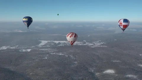 Balloon over the mountains, Bashkortostan, winter Stock Footage 102933323
