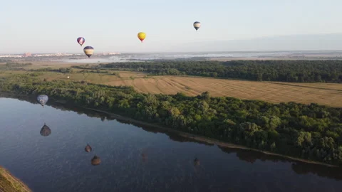 Balloon over the river Stock Footage 164610053