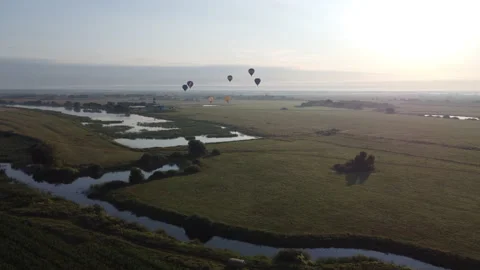 Balloon over the river Stock Footage 164626953
