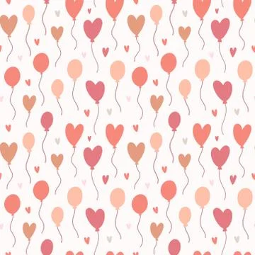 Balloon pattern, cute various heart shaped baloons, hand drawn illustration Stock Illustration