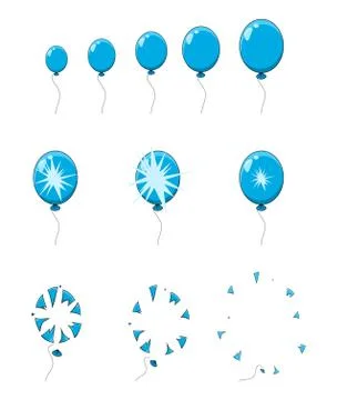 Balloon pop, explosion, burst animation step, frames isolated on white Stock Illustration