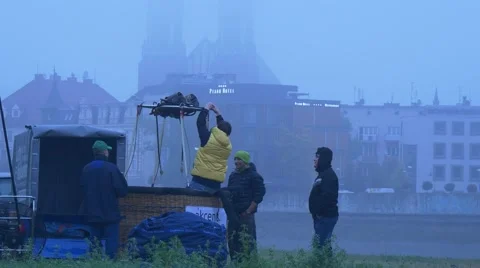 Balloon Prelaunch Work. Installation of Equipment Stock Footage 68852435