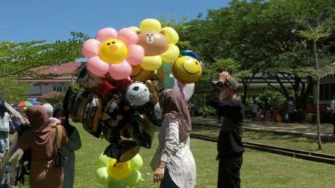 A balloon seller in the middle of a field Stock Footage 248900314