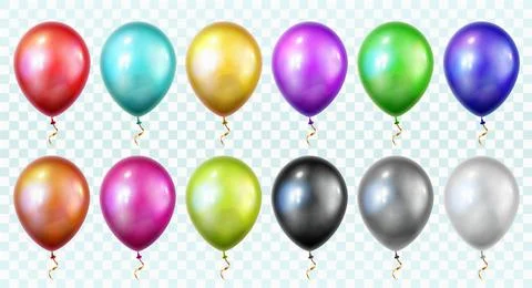 Balloon set isolated on transparent background. Vector realistic gold, silver Illustrazione stock