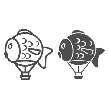 Balloon in shape of fish line and solid icon, Balloons festival concept, Air 스톡 일러스트