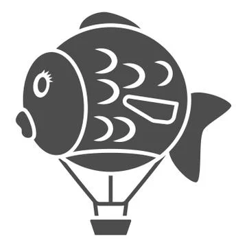 Balloon in shape of fish solid icon, Balloons festival concept, Air transport Illustrazione stock