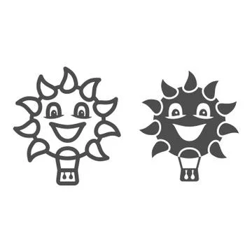 Balloon in shape of sun line and solid icon, Balloons festival concept, Air Stock Illustration