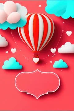 Balloon in the sky with clouds on pink background vector art illustration Stock Illustration