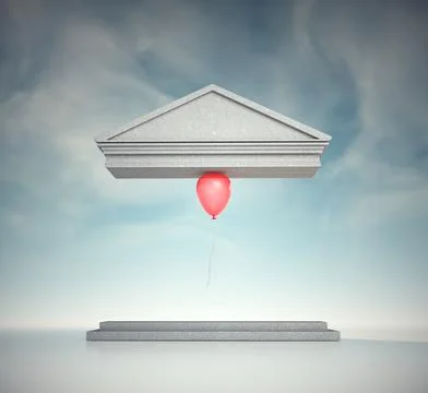 A balloon that supports a Roman structure instead of a column. Surreal and .. Stock Illustration