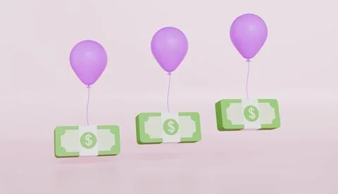 Balloon taking a pack of dollar bill up on the air, Financial inflation conce Stockillustratie