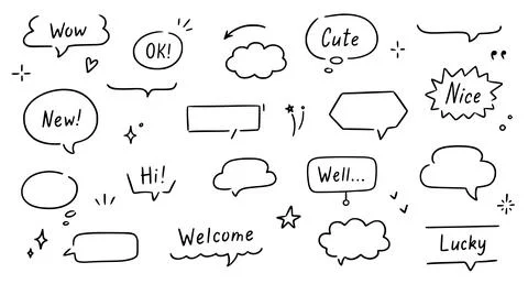 Balloon text frame decoration set. Simple hand drawn pen line speech bubble Stock Illustration