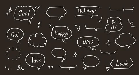 Balloon text frame decoration set chalkboard background. Simple hand drawn pen Stock Illustration