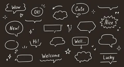 Balloon text frame decoration set chalkboard background. Simple hand drawn pen Stock Illustration