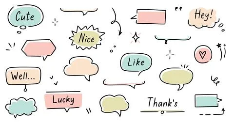 Balloon text frame decoration set. Simple hand drawn pen line speech bubble Stock Illustration