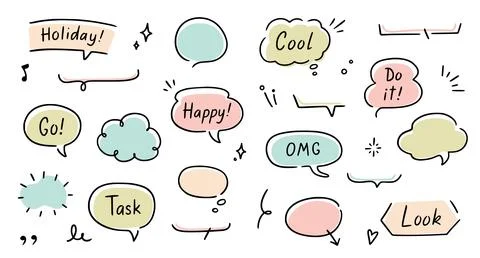 Balloon text frame decoration set. Simple hand drawn pen line speech bubble Stock Illustration