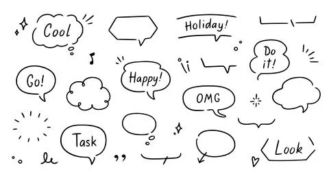 Balloon text frame decoration set. Simple hand drawn pen line speech bubble Stock-Illustration