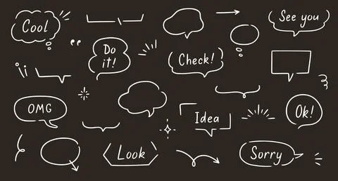 Balloon text frame decoration set chalkboard background. Simple hand drawn pen Stock-Illustration