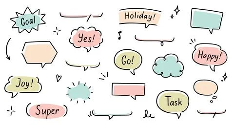 Balloon text frame decoration set. Simple hand drawn pen line speech bubble Stock Illustration