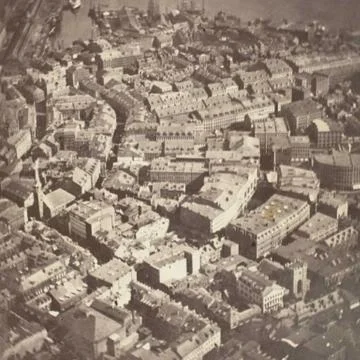 Balloon View of Boston Oct 1860 Stock Photos