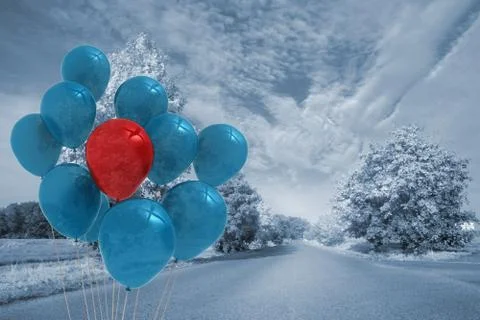 Balloons above a road Ilustração Stock