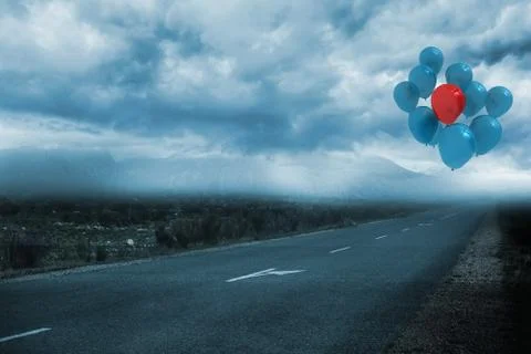 Balloons above a road Ilustração Stock